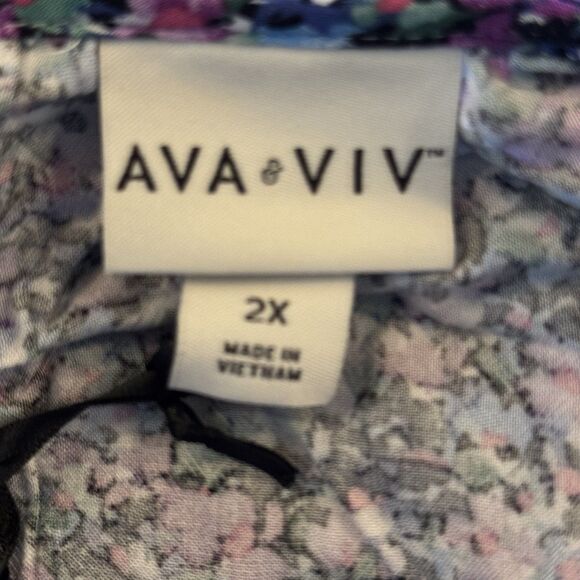 Ava & Viv Plus Size 2X Flowy Blouse Top NWT – Multicolor 3/4 Sleeve Boho Style - Picture 6 of 11